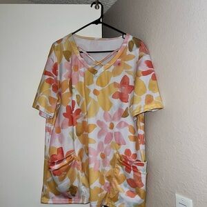 Floral V-Neck Women's Scrub Top